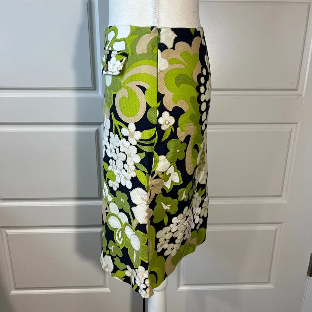 J.Crew Floral Print Mini‎ Skirt Womens Size 2 Green White Black Mod Retro